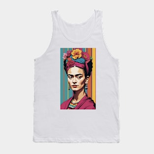 Frida's Chromatic Stripes: Colorful Illustration Tank Top